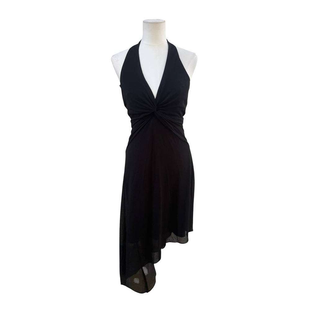 Cachet Vintage Black Halter Dress Womens 10 Asymmetrical Hem Y2K Cocktail